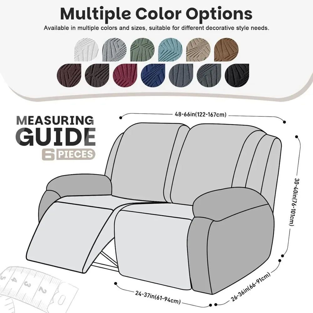 2 Seat Recliner Loveseat Cover, 6-Pieces Stretch Slipcover (Porcelain White)